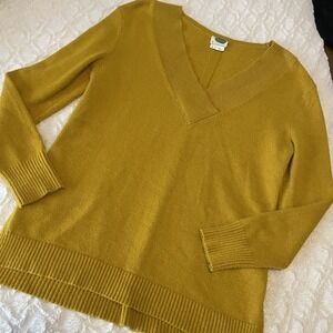 Anthropologie Mustard Yellow‎ Rayon Long Sleeve V-Neck Pullover Sweater Size XS